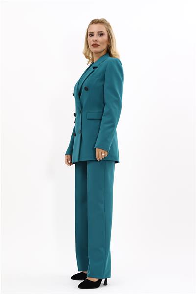 Erkek Yaka Kuruvaze Blazer Ceket & Bol Paça Pantolon-Petrol
