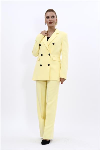 Erkek Yaka Kuruvaze Blazer Ceket & Bol Paça Pantolon-Sarı