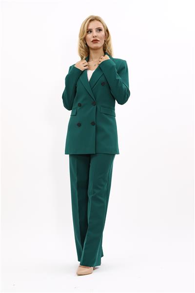 Erkek Yaka Kuruvaze Blazer Ceket & Bol Paça Pantolon-Zümrüt