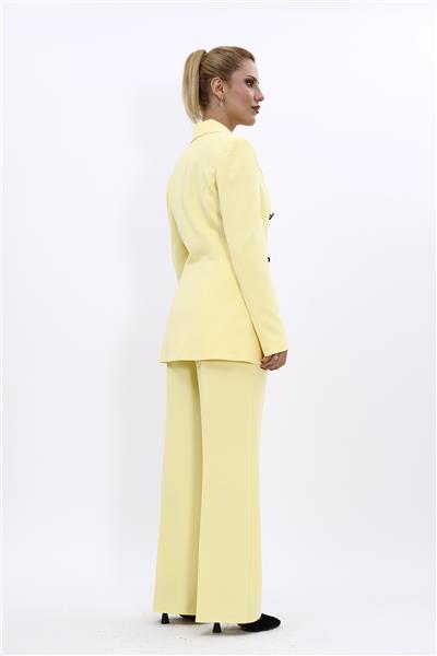 Erkek Yaka Kuruvaze Blazer Ceket & Bol Paça Pantolon-Sarı