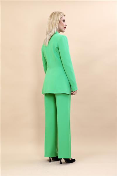 Erkek Yaka Kuruvaze Blazer Ceket & Bol Paça Pantolon-Yeşil