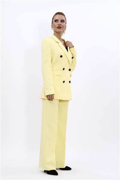 Erkek Yaka Kuruvaze Blazer Ceket & Bol Paça Pantolon-Sarı