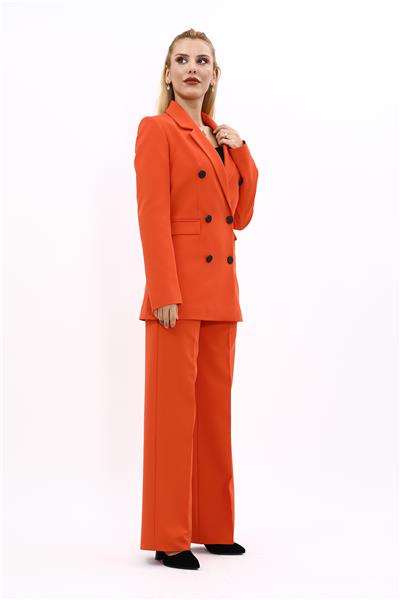 Erkek Yaka Kuruvaze Blazer Ceket & Bol Paça Pantolon-Turuncu