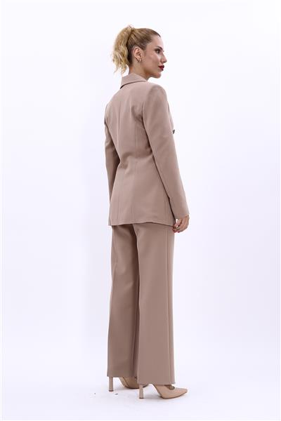 Erkek Yaka Kuruvaze Blazer Ceket & Bol Paça Pantolon-Taş