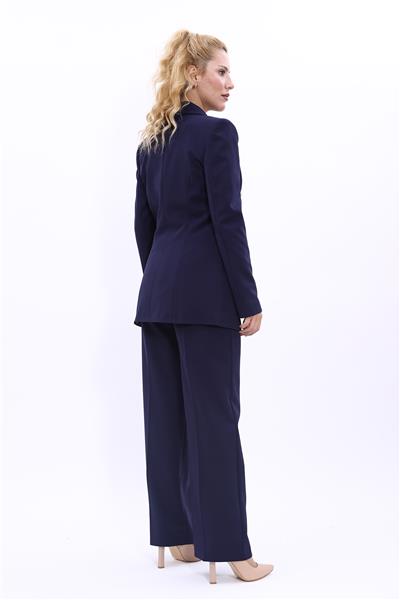 Erkek Yaka Kuruvaze Blazer Ceket & Bol Paça Pantolon-Lacivert