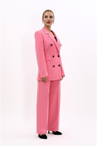 Erkek Yaka Kuruvaze Blazer Ceket & Bol Paça Pantolon-Pembe