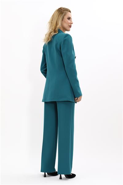Erkek Yaka Kuruvaze Blazer Ceket & Bol Paça Pantolon-Petrol
