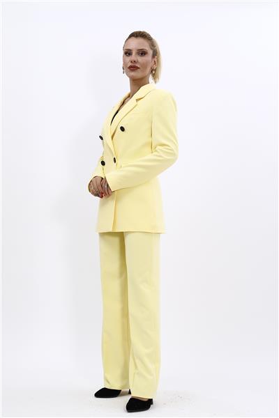 Erkek Yaka Kuruvaze Blazer Ceket & Bol Paça Pantolon-Sarı