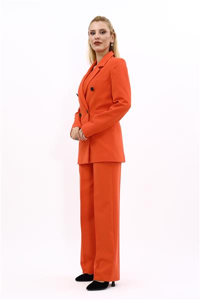 Erkek Yaka Kuruvaze Blazer Ceket & Bol Paça Pantolon-Turuncu