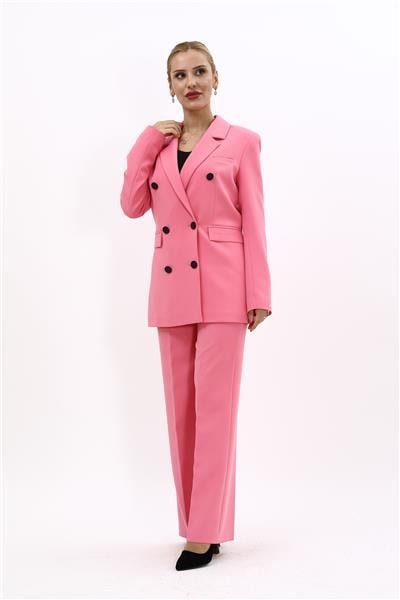 Erkek Yaka Kuruvaze Blazer Ceket & Bol Paça Pantolon-Pembe