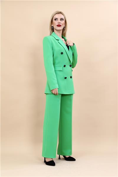 Erkek Yaka Kuruvaze Blazer Ceket & Bol Paça Pantolon-Yeşil