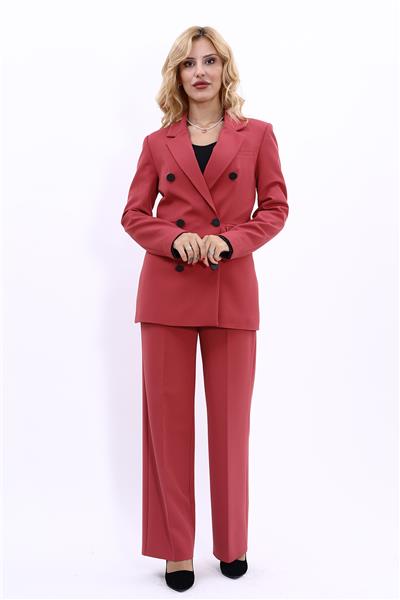 Erkek Yaka Kuruvaze Blazer Ceket & Bol Paça Pantolon-Kiremit