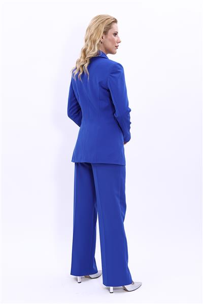 Erkek Yaka Kuruvaze Blazer Ceket & Bol Paça Pantolon-Saks
