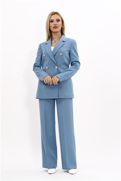 Erkek Yaka Kuruvaze Blazer Ceket & Bol Paça Pantolon-Deniz
