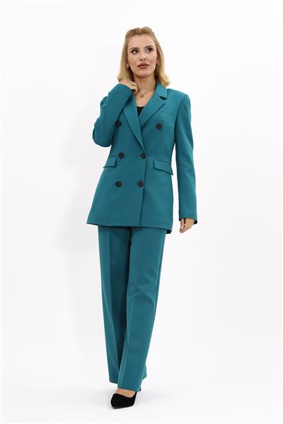 Erkek Yaka Kuruvaze Blazer Ceket & Bol Paça Pantolon-Petrol