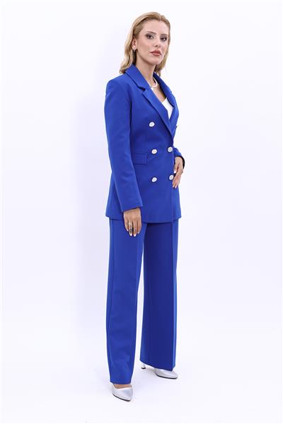 Erkek Yaka Kuruvaze Blazer Ceket & Bol Paça Pantolon-Saks