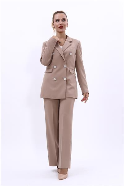 Erkek Yaka Kuruvaze Blazer Ceket & Bol Paça Pantolon-Taş