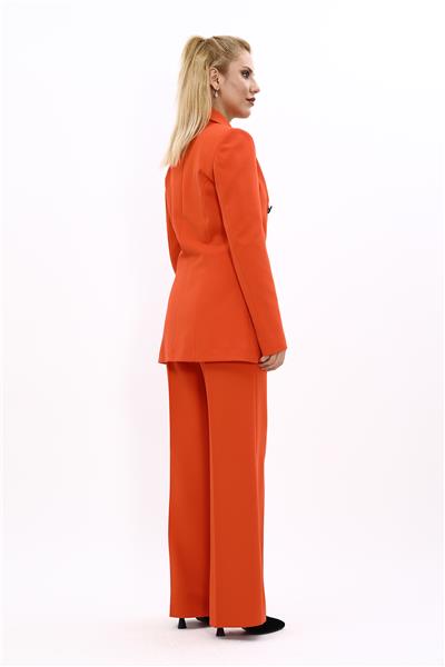Erkek Yaka Kuruvaze Blazer Ceket & Bol Paça Pantolon-Turuncu