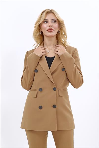 Erkek Yaka Kuruvaze Blazer Ceket-Camel