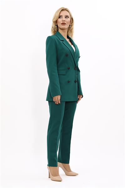 Erkek Yaka Kuruvaze Blazer Ceket & Dar Paça Pantolon-Zümrüt