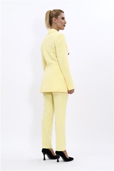 Erkek Yaka Kuruvaze Blazer Ceket & Dar Paça Pantolon-Sarı