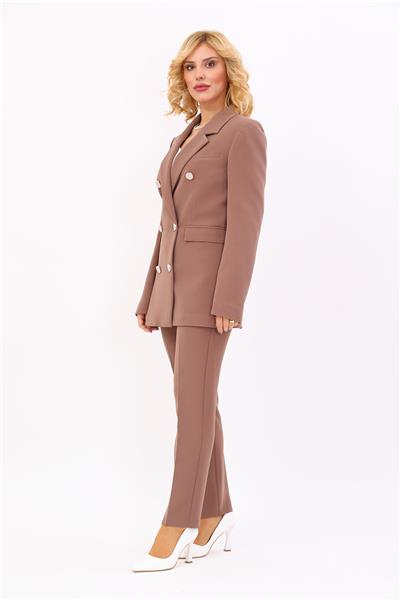 Erkek Yaka Kuruvaze Blazer Ceket & Dar Paça Pantolon-Kahve