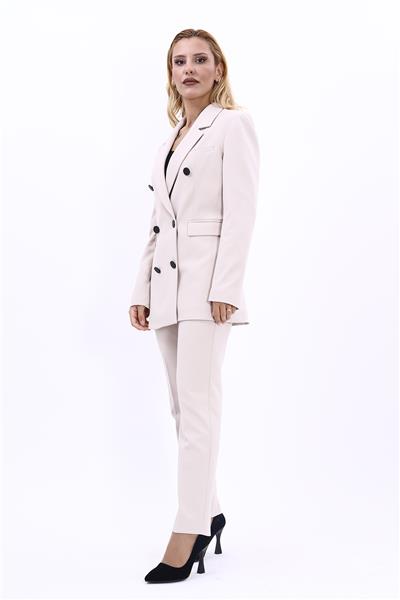 Erkek Yaka Kuruvaze Blazer Ceket & Dar Paça Pantolon-Bej