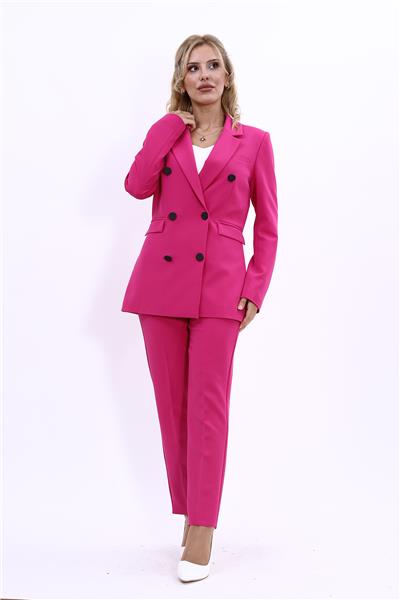 Erkek Yaka Kuruvaze Blazer Ceket & Dar Paça Pantolon-Fuşya