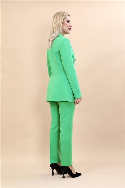 Erkek Yaka Kuruvaze Blazer Ceket & Dar Paça Pantolon-Yeşil