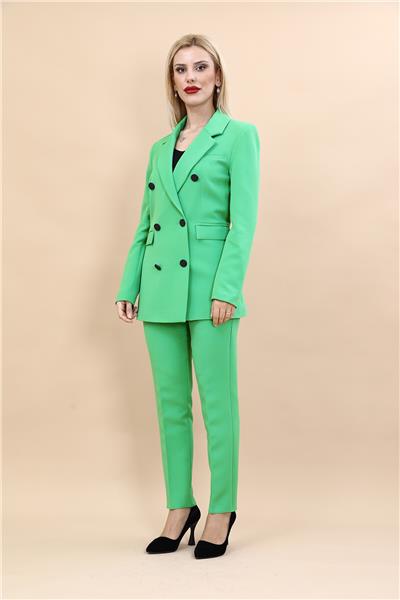 Erkek Yaka Kuruvaze Blazer Ceket & Dar Paça Pantolon-Yeşil