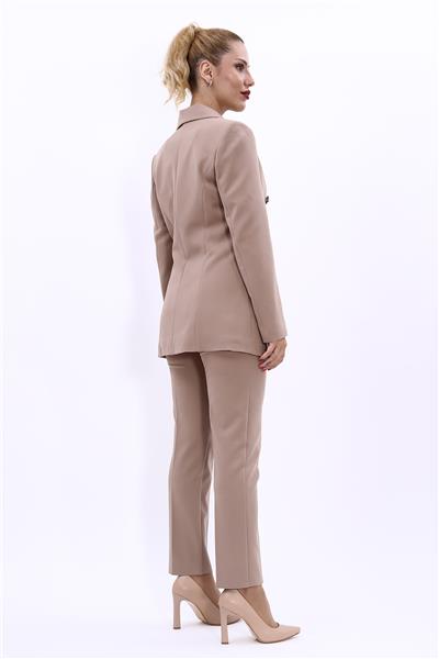 Erkek Yaka Kuruvaze Blazer Ceket & Dar Paça Pantolon-Taş