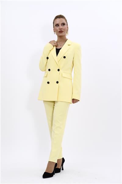 Erkek Yaka Kuruvaze Blazer Ceket & Dar Paça Pantolon-Sarı