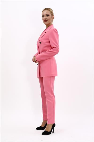 Erkek Yaka Kuruvaze Blazer Ceket & Dar Paça Pantolon-Pembe