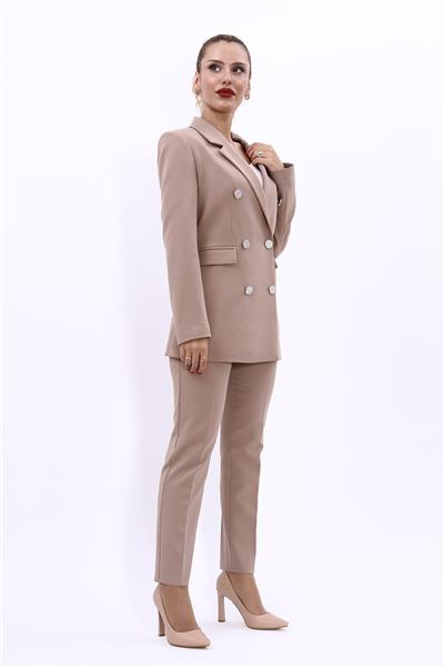 Erkek Yaka Kuruvaze Blazer Ceket & Dar Paça Pantolon-Taş