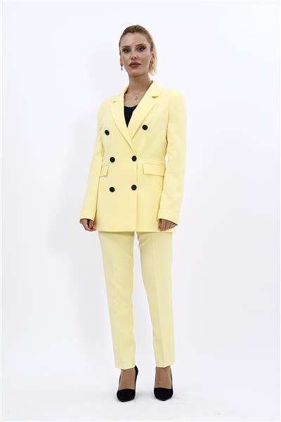 Erkek Yaka Kuruvaze Blazer Ceket & Dar Paça Pantolon-Sarı