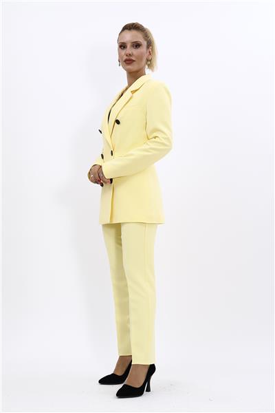 Erkek Yaka Kuruvaze Blazer Ceket & Dar Paça Pantolon-Sarı