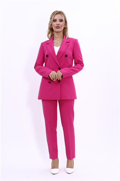 Erkek Yaka Kuruvaze Blazer Ceket & Dar Paça Pantolon-Fuşya