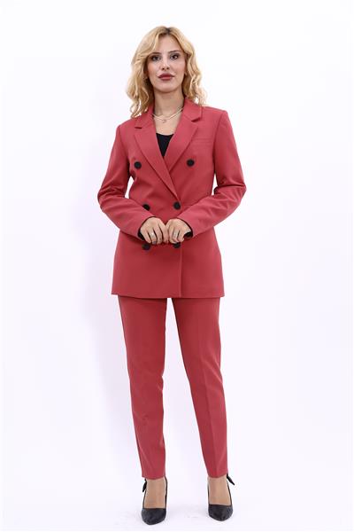 Erkek Yaka Kuruvaze Blazer Ceket & Dar Paça Pantolon-Kiremit