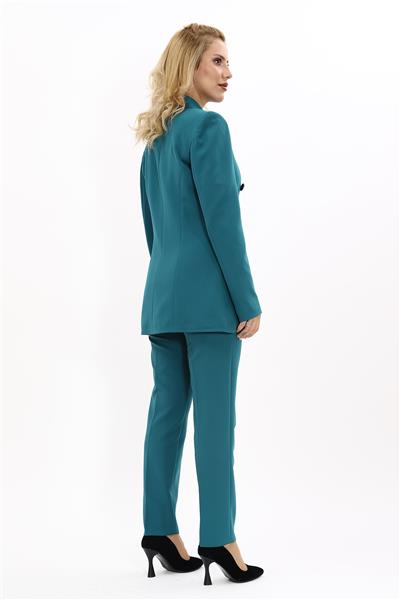 Erkek Yaka Kuruvaze Blazer Ceket & Dar Paça Pantolon-Petrol