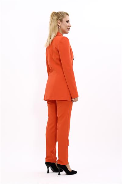 Erkek Yaka Kuruvaze Blazer Ceket & Dar Paça Pantolon-Turuncu