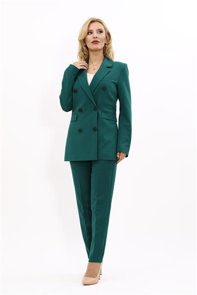 Erkek Yaka Kuruvaze Blazer Ceket & Dar Paça Pantolon-Zümrüt