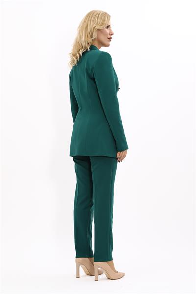 Erkek Yaka Kuruvaze Blazer Ceket & Dar Paça Pantolon-Zümrüt