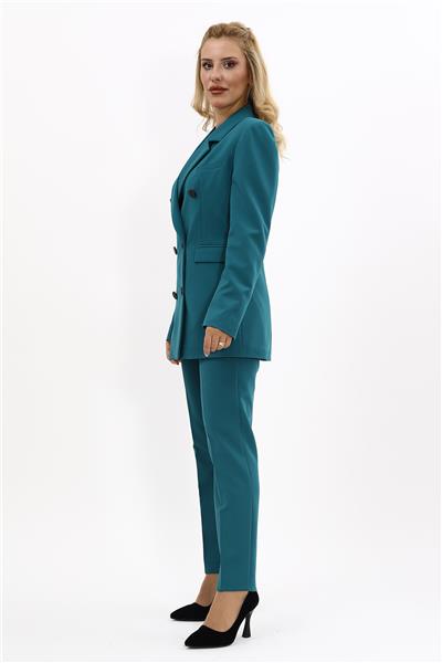 Erkek Yaka Kuruvaze Blazer Ceket & Dar Paça Pantolon-Petrol