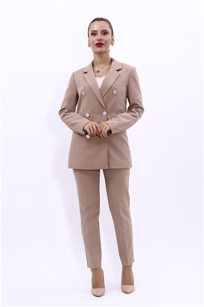 Erkek Yaka Kuruvaze Blazer Ceket & Dar Paça Pantolon-Taş