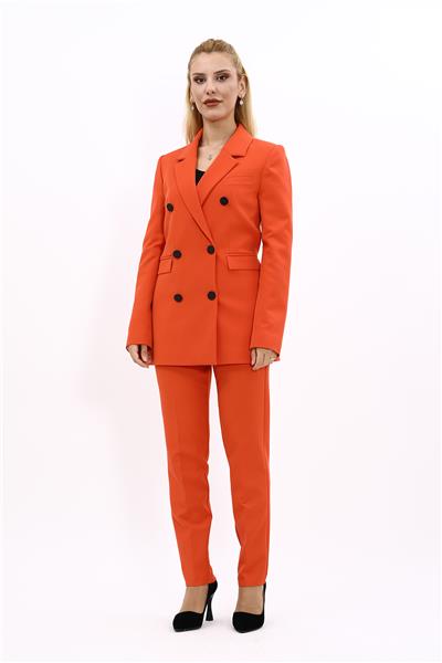 Erkek Yaka Kuruvaze Blazer Ceket & Dar Paça Pantolon-Turuncu