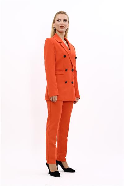 Erkek Yaka Kuruvaze Blazer Ceket & Dar Paça Pantolon-Turuncu