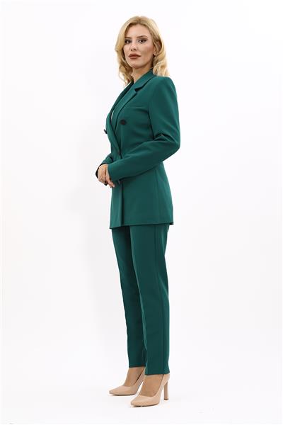 Erkek Yaka Kuruvaze Blazer Ceket & Dar Paça Pantolon-Zümrüt