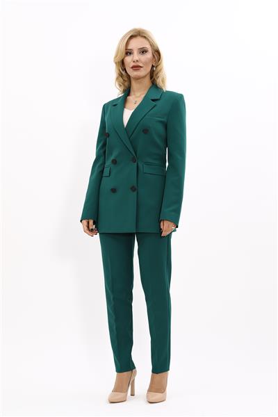 Erkek Yaka Kuruvaze Blazer Ceket & Dar Paça Pantolon-Zümrüt