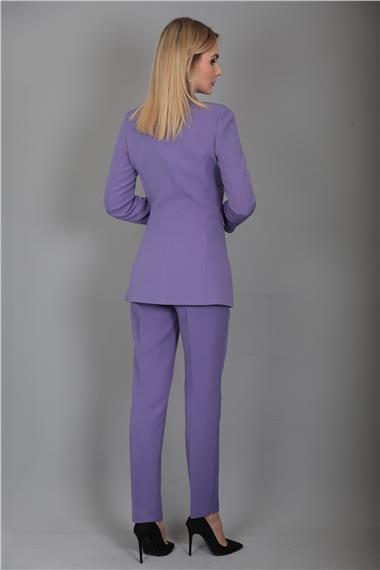 Erkek Yaka Kuruvaze Blazer Ceket & Dar Paça Pantolon-Lila