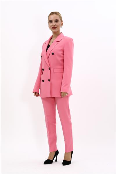 Erkek Yaka Kuruvaze Blazer Ceket & Dar Paça Pantolon-Pembe